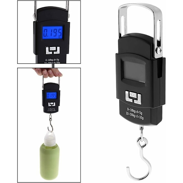 LCD digital LCD vægt på 110 lb/50 kg til bagage, kuffert, elektronisk vægt, digital vægt, rejsevægt, postfiskevægt med baggrundsbelyst LCD