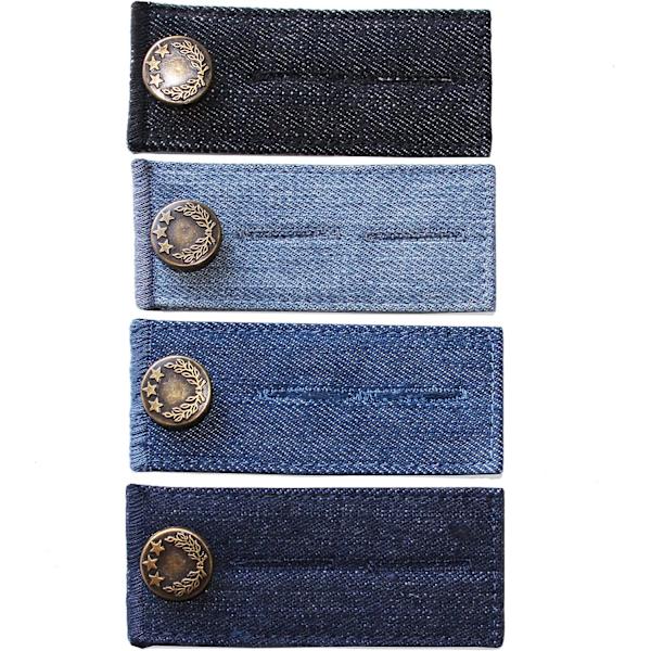 Knappförlängare i denim för jeans och kjol, bekväma metallknappar, 4 stycken i olika färger