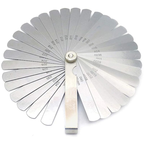 Paksuusmittarit, 32 teräslehteä, metriset paksuusmittarit, tuumamittaiset, raon leveyden mittaamiseen, paksut koot (0,02-1,00 mm)