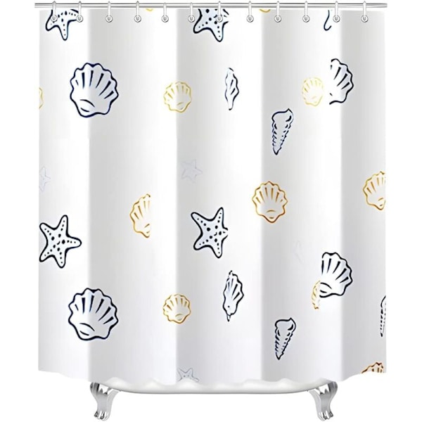 Bruseforhæng 80 x 180 cm - Sejlverden mønster - Tyngende søm - Anti-skimmel - Vandtæt - Vaskbar - Polyester - med øjer og 8 ringe f