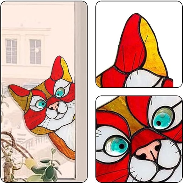 4 stykker kigrende katteklistermærker, farverig kattedekorationsklistermærke