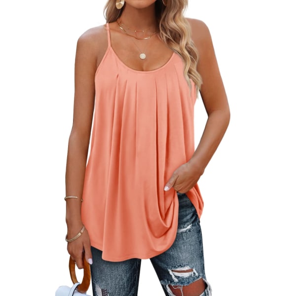 Sommer Tank Tops for Kvinner Plissert Spaghetti Stropp Camisole Løs Passform Casual Ermeløs（L）