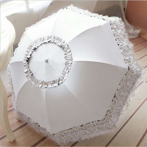 Princess Lace Retro Lace Anti-UV Parasol Foldbar 3D Blomsterbroderet Paraply 30% Rabat Blå Regnfulde, Snedige, Solrige Dage Er OK