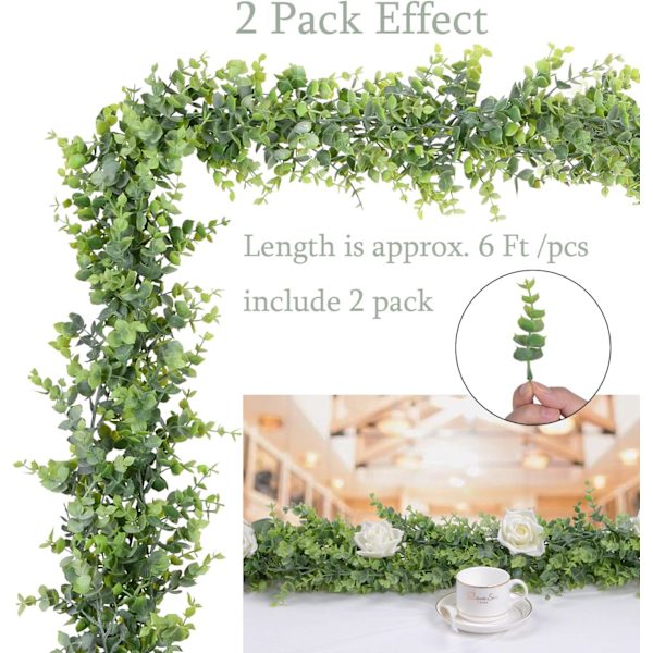 2 stk. Kunstig Eucalyptus Girlande Eucalyptus Blade Vinstokke Håndlavet Krans Bryllup Grønt Baggrund Bue Væg Dekoration