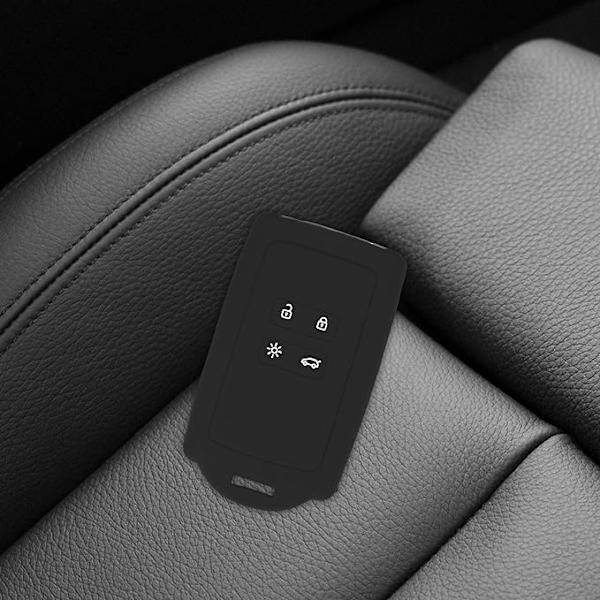 Nyckelskydd för bil - Svart för Renault, 4 knappar bilnyckel Smart Key (endast Keyless Entry) - Silikonfodral med öglor
