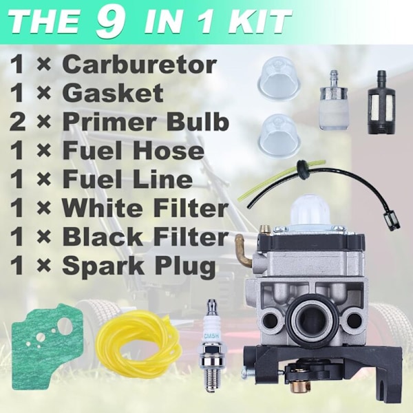 Karburatorsæt til Honda GX25 GX35 FG110 HHT35 HHT25 Motor, ADEFOL Karburator + Pakning + Filter + Brændstofslange + Luftfilter + Tændrør + Pære 9 i 1 R