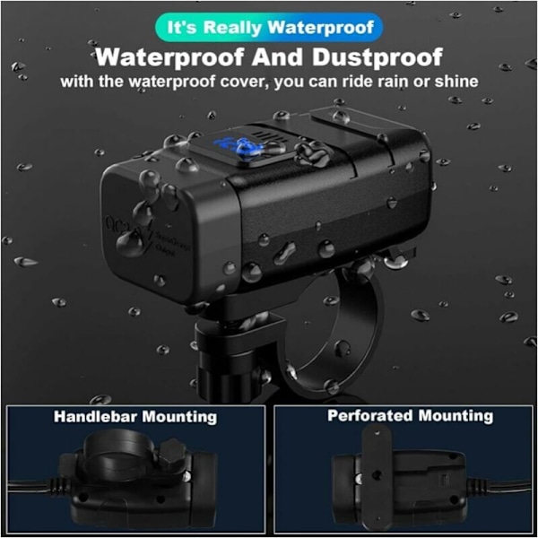 Vanntett motorsykkel USB-lader, Dobbel USB/QC3.0 Dobbel billader, USB Motorsykkel Hurtiglading med bryter og LED voltmeter