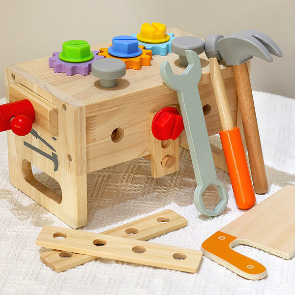 Träverktygssats för barn, verktygslåda i trä, Montessori-leksaker, barnrollspel, pedagogiska byggleksaker, leksaker för pojkar och flickor (stil 1)