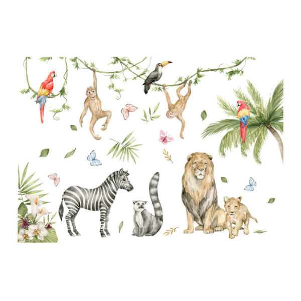 VÄGGDEKALER Djungeldjur Väggmålning Väggdekaler Safari Sofari Soffa Singa För Baby Barn Babysalong 2st