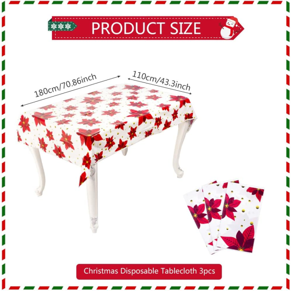 Julbordsduk Set om 3 Julblommordsdukar 150 x 220 cm Xmas Rektangulär Fest Vattentät Bordsduk för Vintersemesterfest Flik
