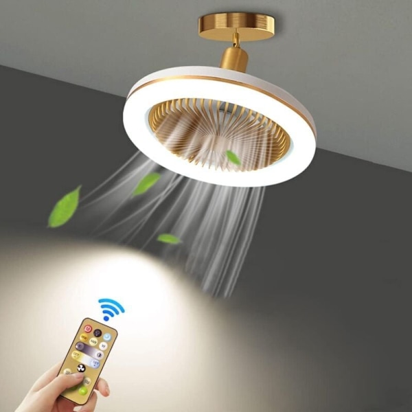 Stille Takvifte med 30W LED Integrert Lampe og Fjernkontroll Dimbar E27 Liten Takviftelampe Soverom Spisestue Kjøkken Taklampe Justerbar