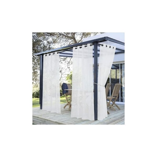 Vit skir gardin för terrass - Utomhusgardin i voile med öljetter, filtrerar ljuset för trädgården. L 254 x H 213 cm