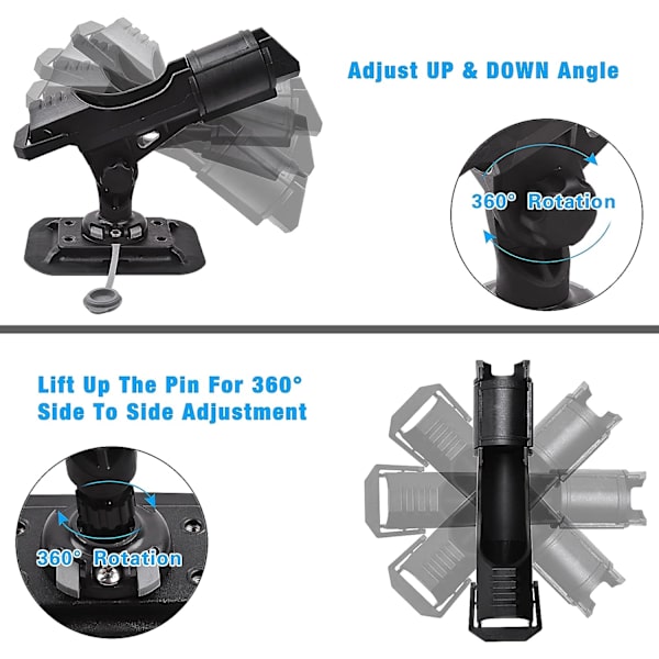 Fiske Stang Holder for Båt Kajakk 360° Justerbart Båt Tilbehør med Stor Foldbar Holder