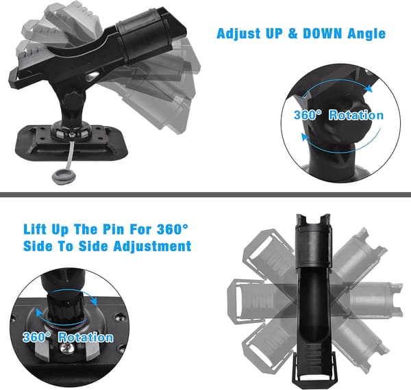 Fiske stang holder til båd kajak 360° justerbart båd tilbehør med stor foldbar holder