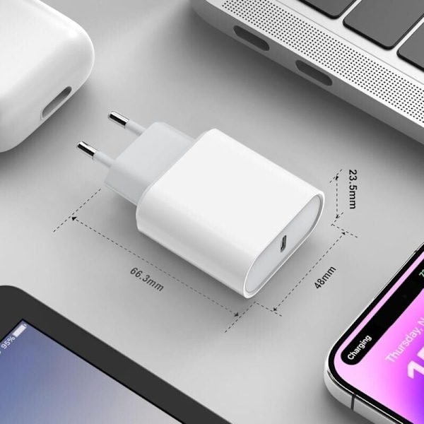 USB C Lader, 20W Hurtigladeplugg, Egnet for iPhone 16/16 Pro/16 Pro Max/16 Plus/15/14/13/12/11/SE 2020/X/XS, Pad Pro, Airpods, Galaxy, Pixel,