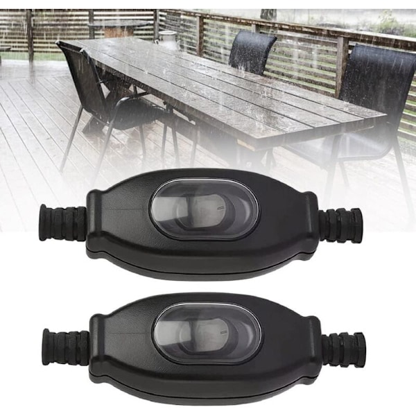 Set med 2 IP65 vattentäta strömbrytare med 3 A/250 V svart sladd för lampor, elektriska apparater, 8 mm