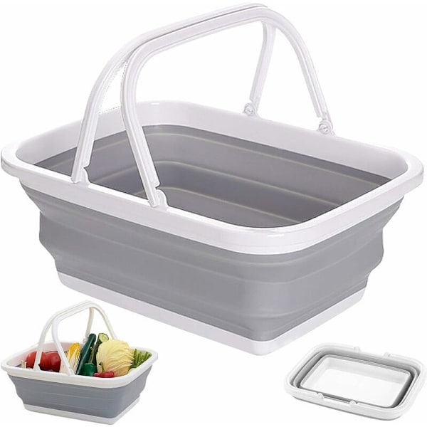 Vikbar linnekorg, rektangulär, hopfällbar shoppingbox med silikon- och plasthandtag för diskning, camping