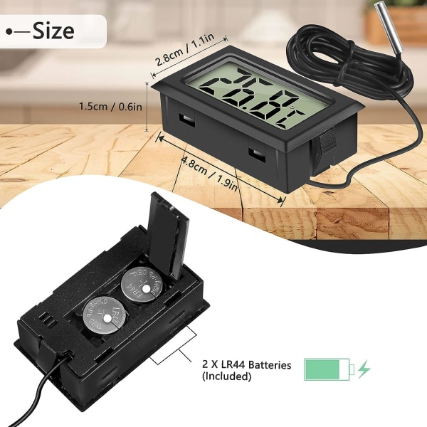 Mini digital LCD-termometer temperatur med temperaturprobgivare testare för kylskåp frysar akvarium (4X svart)