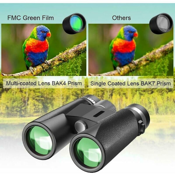 Kraftfulla kikare för vuxna, 12x42 kompakta kikare HD BAK4 prisma FMC nattvision för fågelskådning, camping, vandring, jakt, konsert, teater, wi