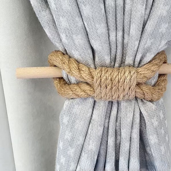 Boho-tyyliset käsintehdyt puuvilla- ja puunaruverhot (2 kpl, khaki naru, 2) (25 cm)