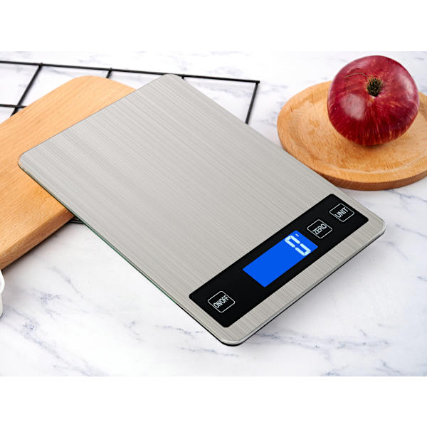Elektronisk köksvåg, precision 1g rostfritt stål digital matvåg, 15 kg/33 lb kapacitet, 23 x 16 cm stor plattform, bakgrundsbelyst LCD-display, Tempe
