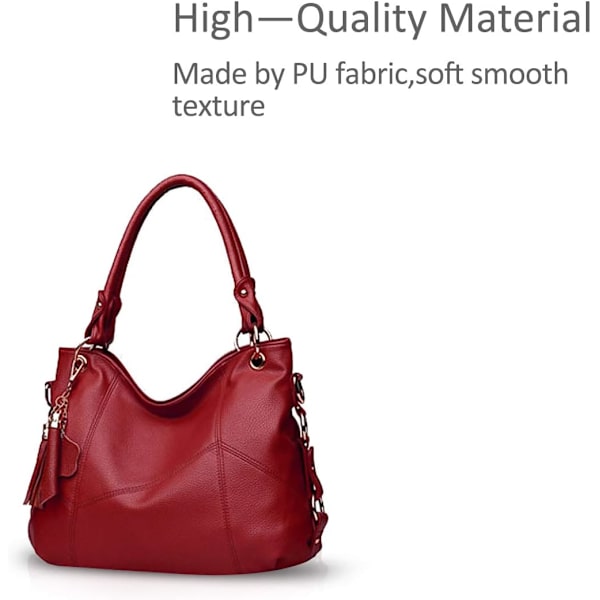 Svart handväska dam stor mode axelväska läder crossbody väska tote shopping resväska med tofsar vinröd