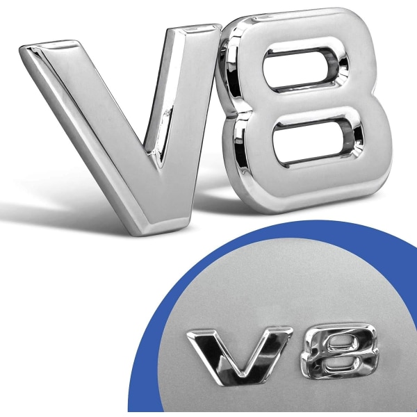Krom V8-emblem med 3D-bokstäver för bil - Tuning