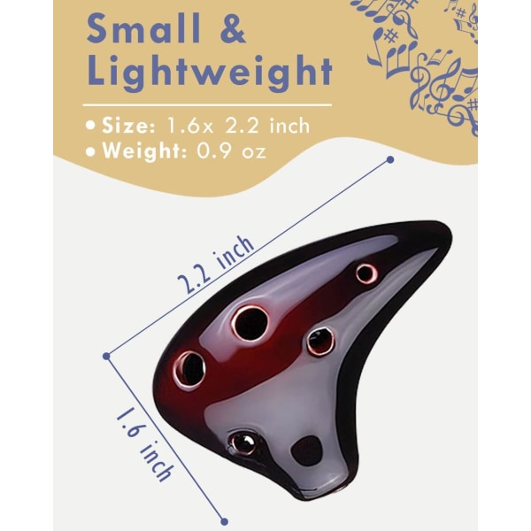 Mini 6-hulls keramisk gressildfløyte Legend of Zelda Trident Design med gratis opplæring (kaffefarge)