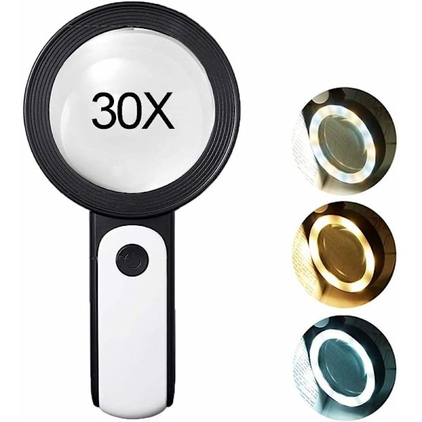 30x forstørrelsesglass med 18 LED-lamper, leseforstørrelsesglass med lys for lesing, urmaker, hobby, håndverk, valuta, frimerker, smykker