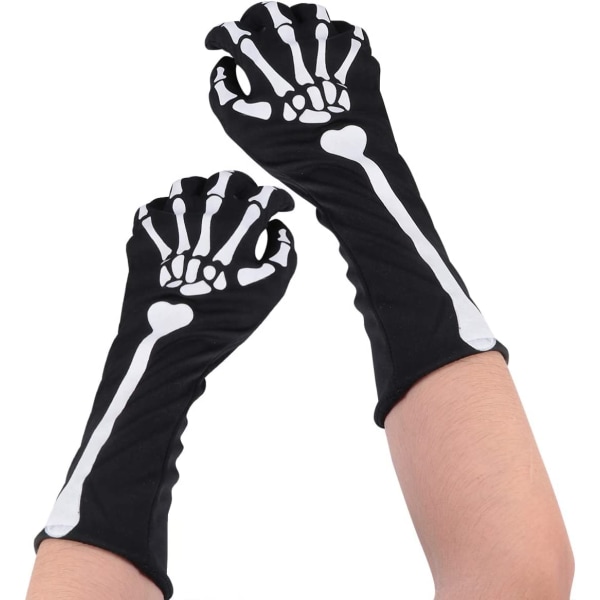 Halloween-skjeletthansker, Cosplay-kostymefest lange armer, Full Finger Skeleton Gloves, 1 par