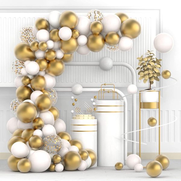 Hvid og guld ballonbue sæt, 120 stk. hvid og guld ballon guirlande sæt, guld konfetti latex balloner, DIY ballonbue til dreng pige bryllup fødselsdagsparty