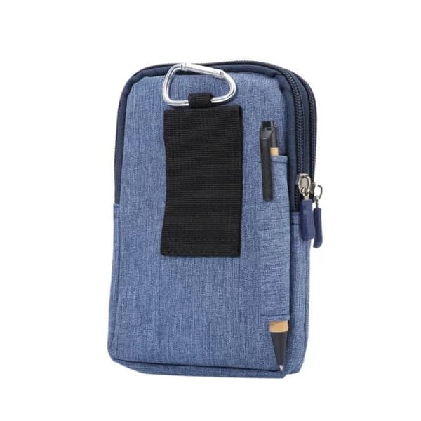 Blå belteklipspose, universal, 6,3 tommers denim casual bag, turpose, belteklipspose med flere spenner