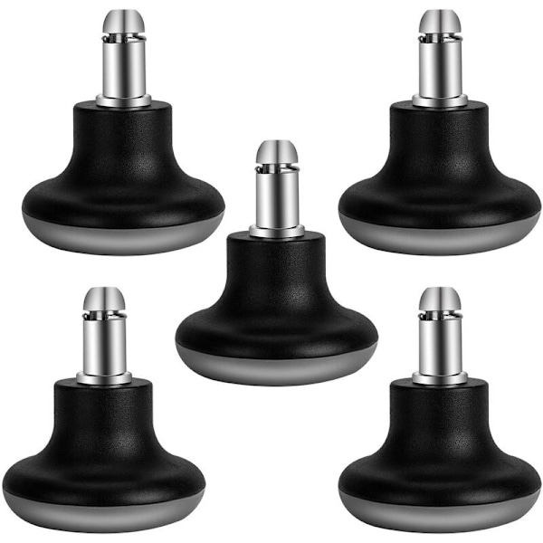 Bell Glides Swivel Office Chair Caster Wheels, Fixed Casters, Short Profile with Separate Self-Adhesive Felt Glides, Black, 5-Piece Set