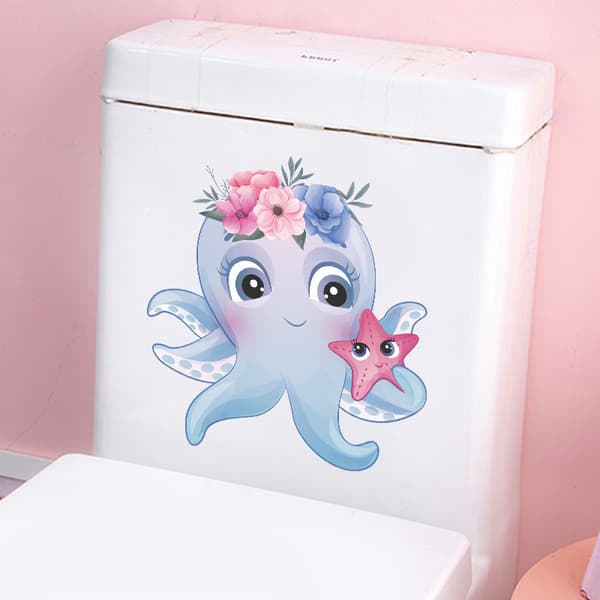 Pink Octopus Star Shaped Toilet Seat Decal, Wall Decor Decal