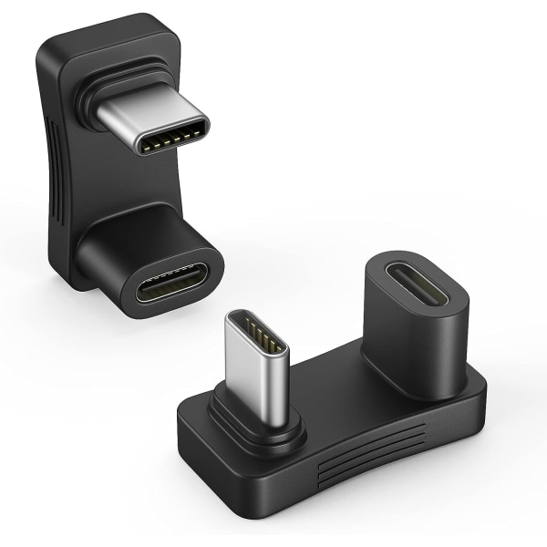 180 graders vinkel USB C-adapter 2-pak, U-formet USB-C til USB-C-konverter-stik med PD 100W hurtigopladning 4K-video, USB C-vinklet forlængeradapter