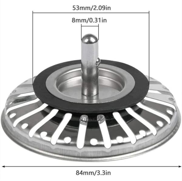 2 stk vaskefilter/vaskeplugg hull kjøkken/baderom sil diameter 84mm med kuleende, rustfritt stål