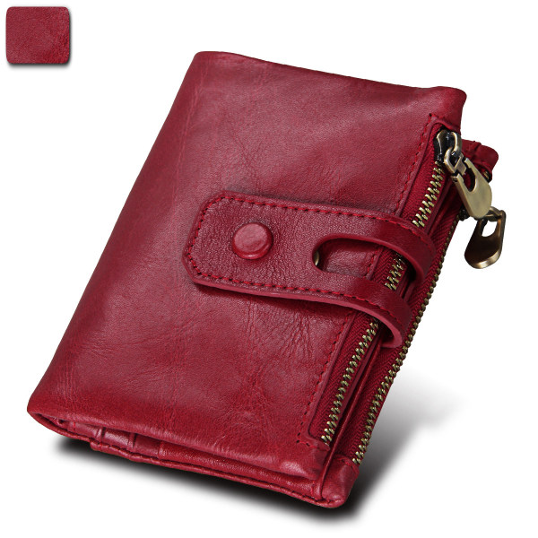 Red Contacts Women Genuine Leather ID Card Coin Purse Clutch Purse Zipper Wallet