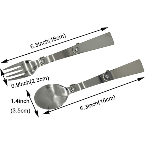 Vikbart Campingbestickset - 18/10 Rostfritt Stål Sked & Gaffel för Resor & Vandring (6 Delar)