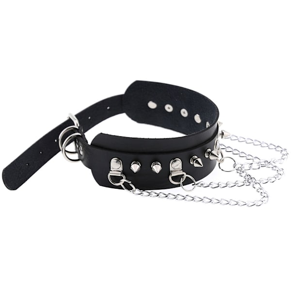 Gotisk spiknit med 3-lagers kedja justerbar punk PU läder krage halsband