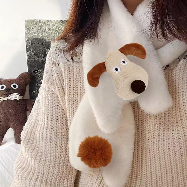 Söt tecknad hund plysch halsduk elegant kors halsduk höst och vinter kallskydd varm plysch halsduk