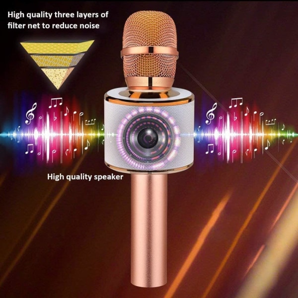 Trådløs Bluetooth Karaoke Mikrofon, 3-i-1 Bærbar Håndholdt Mikrofon Høytaler for Alle Smarttelefoner, Gave til Jenter Barn Voksne Alle Aldre (rosa)
