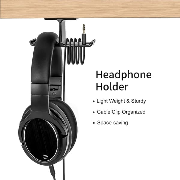 Gaming Headset Stativ, Dobbelt Headset Stativ - Aluminio Bærbar Universal 2-vejs Installation Headset Stativ til Alle Hovedtelefoner - Kabelopbevaring - Rygsæk (Sil