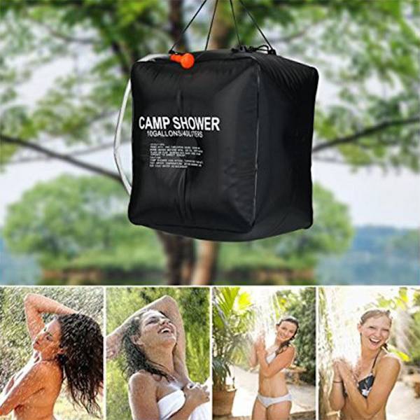 Solardusj for camping, 40L solardusjpose med solvarmet utendørs bærbar dusjpose med avtakbart slange dusjhode solvarmepose for fotturer Fi