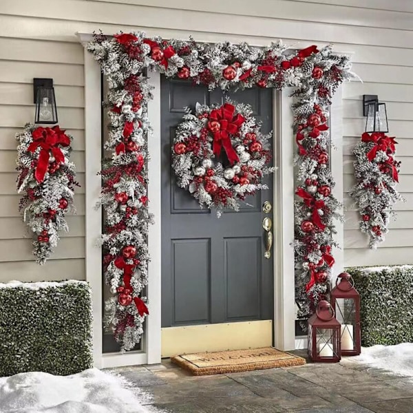Julekrans Dekoration - Lille sæt (35 cm guirlande/Træ på hovedet 45 cm2, rattan på 1,2 m1, rattan på 1,5 m2)