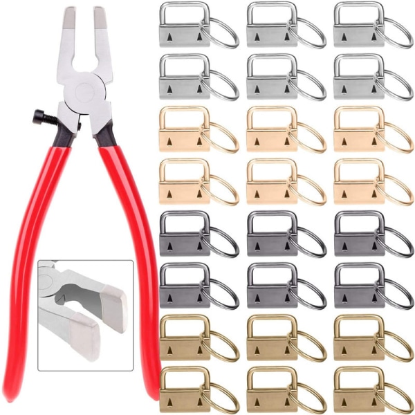 Key Fob Hardware, 40PCS 1 Inch Lanyard Keychain Hardware with Key Fob Pliers Tool for Keychain and Wristlet Clamp Hardware Supplies