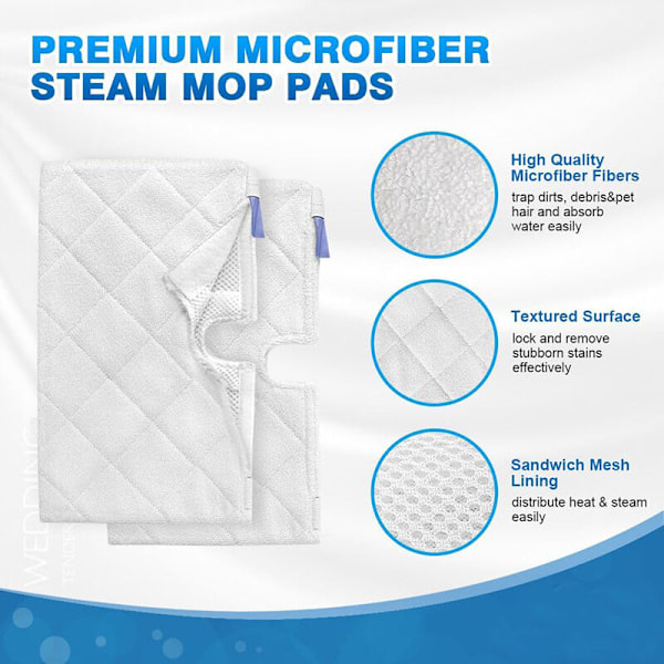Pestävät mikrokuitupuhdistusliinat Shark Pocket Steam Mop S3501 S3601 S3901 -höyrymoppiin (Koko: 31,8 x 17,8 cm)