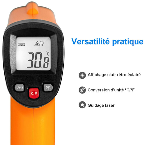 Infraröd termometer, Laser kontakt Infraröd termometer från -50 ° C till 400 ° C, bakgrundsbelyst LCD-skärm (ej för människor)