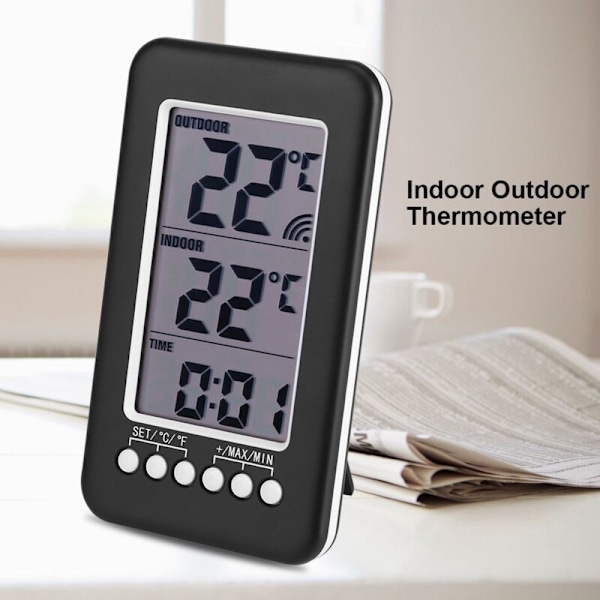 Inomhus utomhus termometer, termometer mottagning, digital LCD inomhustermometer utomhus klocka klocka trådlös sändare med