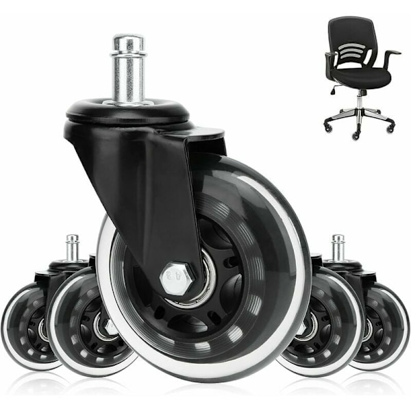 Hiljaiset toimistotuolin pyörät, 5 kpl:n setti, 360° pyörivät tuolin pyörät, universaalit kääntöpyörät 11 mm x 22 mm, laakeri- ja kulutuskestävät