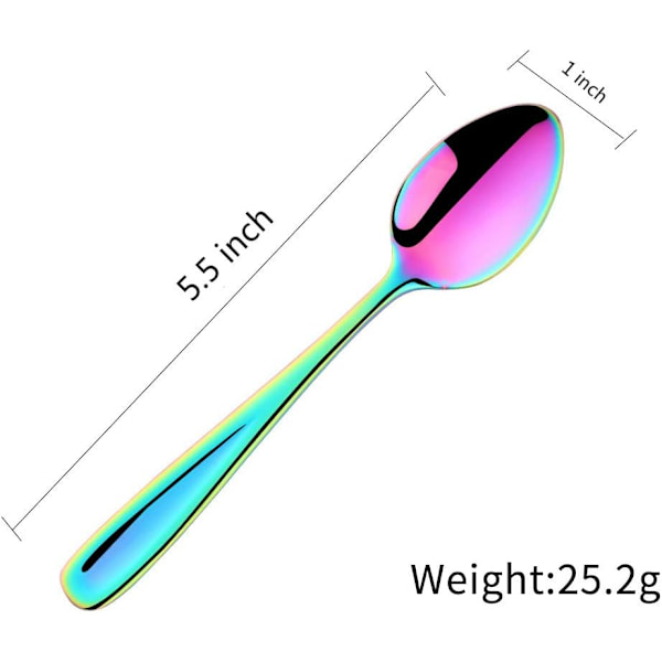 (Farverig) Sæt med 8 teskeer, kaffe/dessertske, 14cm